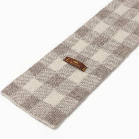 Mongol wool scarf beige-gray "chess", milk/gray color-3