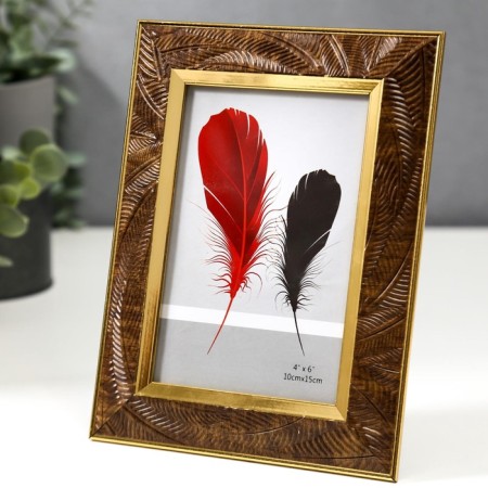 Photo frame plastic 10x15 cm "Chocolate leaves, golden double frame" 19.8x14.8 cm-2