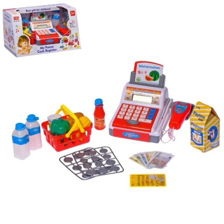 Cash desk with products, sound effects, works from batteries
