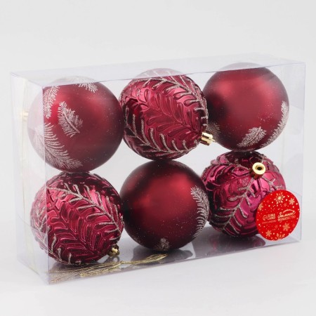 Set of balls plastic D-8 cm, 6 pcs "Fairytale patterns of feathers, red-1