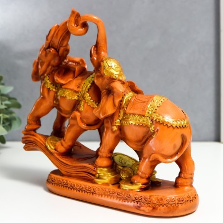 Polystone souvenir "Two cash elephants on a bill and coins" under a tree 18.7x21x7 cm-2