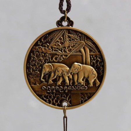 Wind Music Metal "Coin with elephants" 3 bells 1 figure 38 cm mix-1