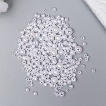 Beads for creativity plastic "Round. White" d = 3-8 mm, set 10 grams