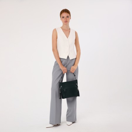 Luggage bag on lightning, 2 outer pockets, long belt, green color-1
