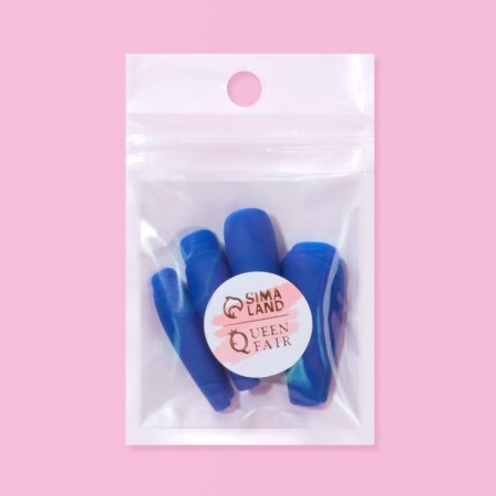 Patch nails, 24 pcs, ballerina shape, matte blue color-2