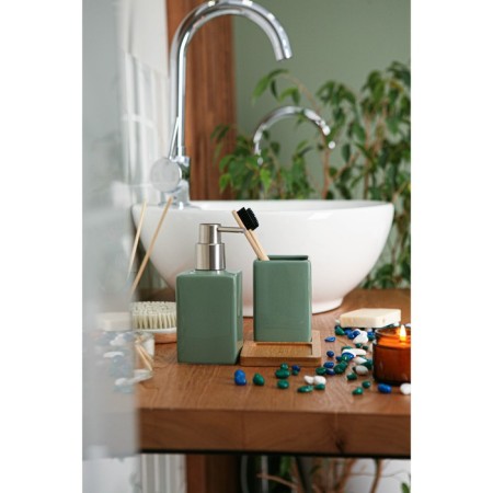 Savanna Square bathroom accessories set, 3 items (soap dispenser, glass, stand), green color-10