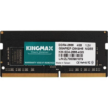 Memory DDR4 4GB 2666MHz KINGMAX KM-SD4-2666-4GS RTL PC4-21300 CL19 SO-Dimm 260-PIN 1.2V DUA 102936-1