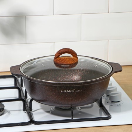 Granit Ultra, 3 l, 3 l, d = 28 cm, glass cover, anti-stick coating, brown color-3