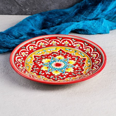 Plant of Rishtan ceramics "Patterns", flat, 22 cm