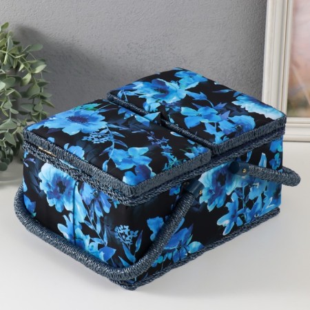 Casket for needlework "Blue flowers on blue" 19x26x14.5 cm