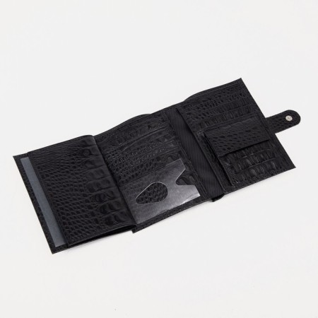Male purse on the button, a department for car documents and passports, black color-4