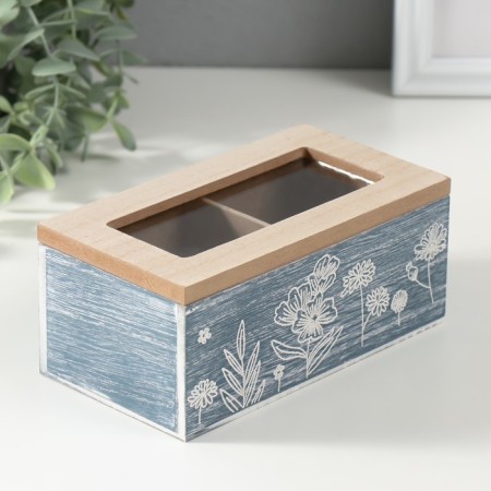 Casket wood 2 divisions "Field Plants" blue 8.8x16.2x7 cm-1