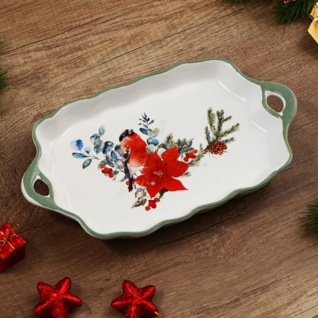 New Year! New Year's ceramic "Snegier" dish, 23x13x2.5 cm, white color-4