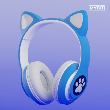 MYBIT W-32 heads, wireless, MIC, BT 5.0, AUX, Microsd, MP3, 400 mAh, blue-1