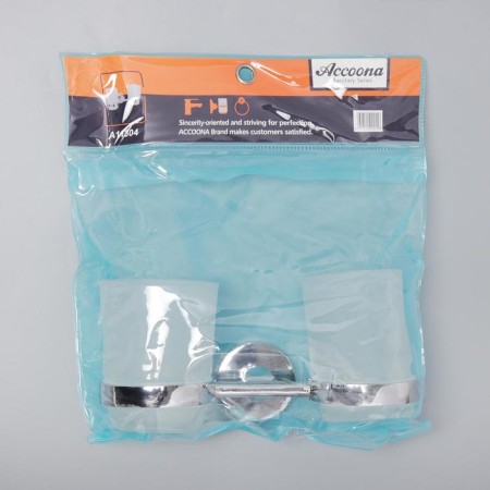Holder for dental brushes, wall -mounted, accoona A11304, 2 glasses, glass, color chromium-4