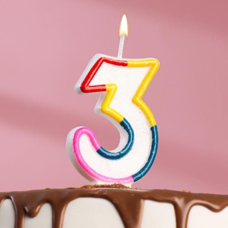 A candle for a cake with sparkles "Shiny rim", the number "3", 7 cm