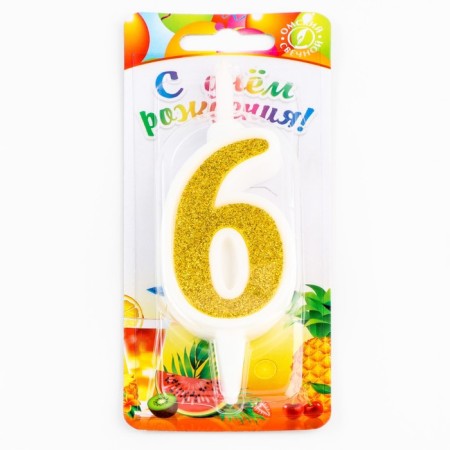 Candle for Cake "Super Suprine", 10.4 cm, number "6", gold sparkle-2