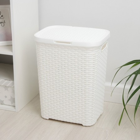 Besnaya basket with a rattan lid, 40 l, 37 × 29 × 48 cm, white color