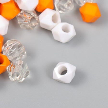 Plastic beads "Crystal polyhedron. Orange, white, transparent" set 30 g 1x1x1 cm-2