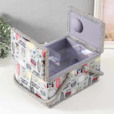Casket for needlework "Owls and feathers" 19x26x14.5 cm-2