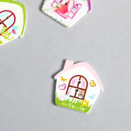 Buttons wood for creativity 2 punctures "House - Spring" Set 10 pcs 2.5x2.5 cm-1
