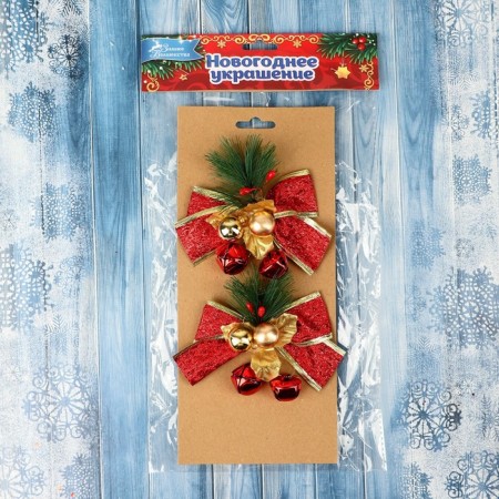 Decoration Christmas tree "Winter miracle" (set 2 pcs) bow Ballion balls, 11x7 cm, red-2