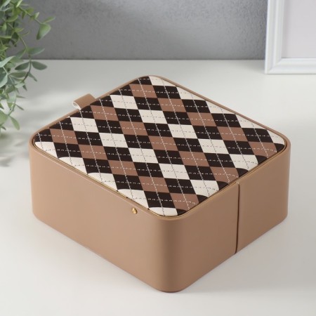 Casket to the leatherette for jewelry "Cell" beige 20x22.5x9.5 cm-3
