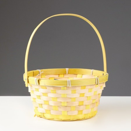 Wicker basket, bamboo, round, yellow