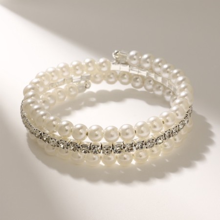Bracelet pearls "spring" brightness, ball No. 6, white color in silver, d = 6 cm-1