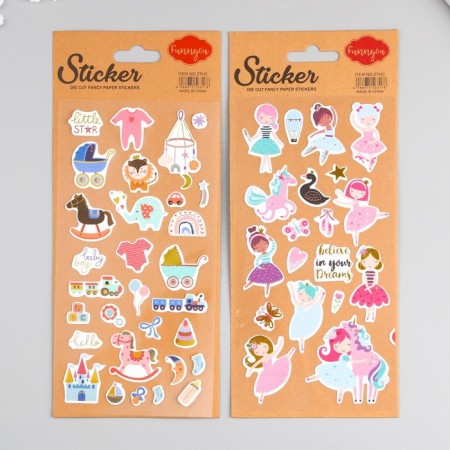 Sticker Plastic Golden embossing "Toys and ballerina" MIX 10.5x23 cm