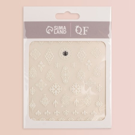 Nail stickers "Arabesque", voluminous, white color-4
