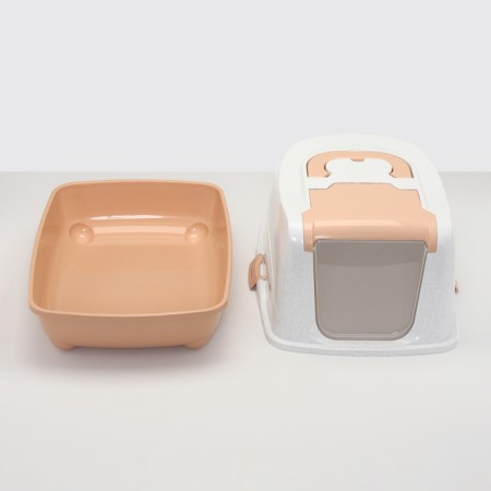 Domical toilet for cats, closed with a door 57 x 43 x 38 cm, beige-white-9
