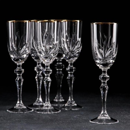 A set of glasses for the wine “Flower”, 160 ml, gold laying, crystal, 6 pcs