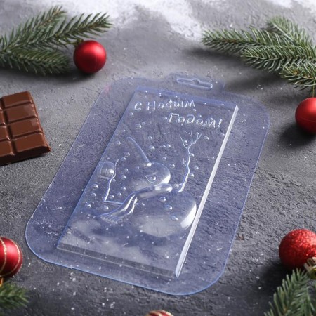 The form for chocolate and sweets is plastic “Happy New Year. Snowman ", 17 × 8.5 cm, transparent color-2