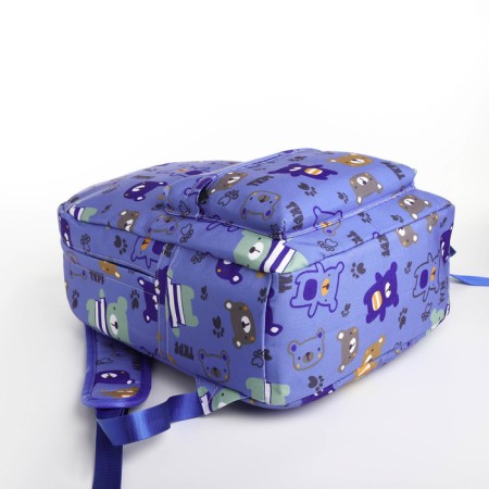 School backpack from textiles on lightning, 3 pockets, blue color-2