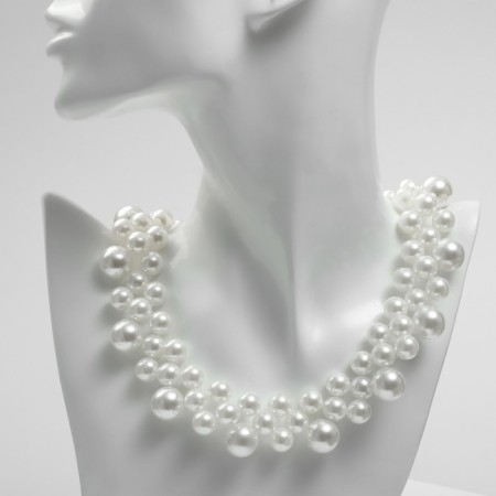 Necklace with pearls "canvas", beads No. 10, 14, milk color in silver, 40 cm