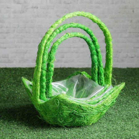 Set of baskets "Polyanka", 3 pcs, 25 × 11/32 cm, 20 × 10/28 cm, 17 × 9/23 cm, rattan, sisal-1