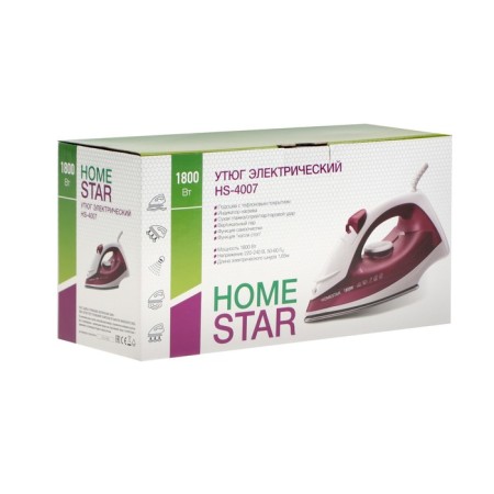 Iron Homestar HS-4007, 1800 W, Teflon sole, 15 g/min, 220 ml, white-pink-3