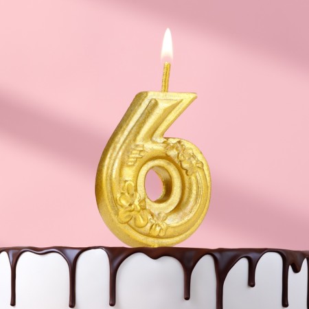 Candle for the Cake "Flowerers", number "6", golden