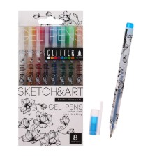 Set of gel pens 8 colors Sketch & Art Uni Write.glitter, 1.0 mm