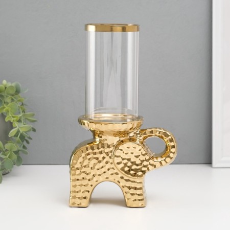 Ceramics candlestick, glass for 1 candle "Elephant" d = 8 cm gold 16x10x27 cm-2