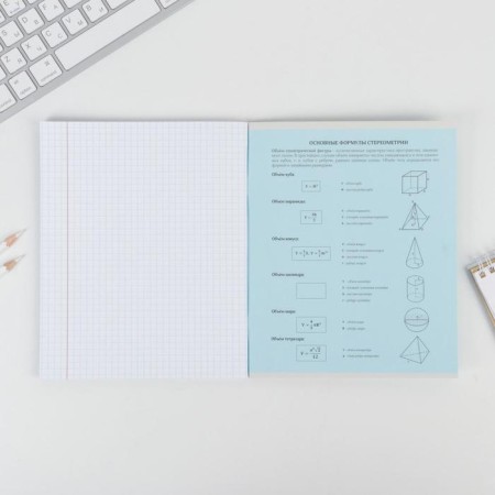 A notebook 48 sheets, A5, characters, with reference materials “September 1: Geometry”, cover coated cardboard 230 gr., Inner block in a cage 80 gr., Whiteness 96%-5