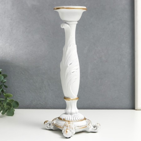 Polystone candlestick for 1 candle "lush sheet" white 26.5x9x9 cm-1