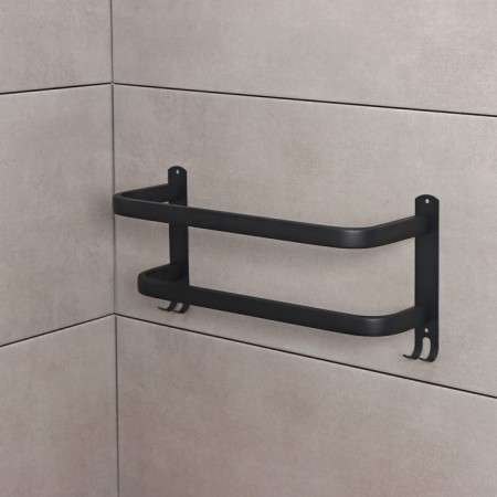 Holder for towels double, 39.5 cm, 2 hooks, stainless steel, black color-1