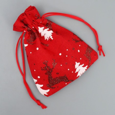 Bag gift canvas “New Year's time”, deer, 10 x 12 cm +/- 1.5 cm, New Year-3