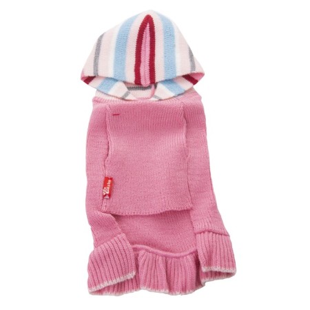Knitted dress with a striped hood, ds 30 cm, pink-2