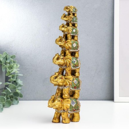 Souvenir Polystone Mirror inserts "Pyramid of 7 elephants" 30x10.5x5.5 cm-3