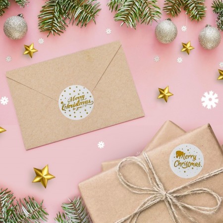 Stickers with embossing in the roll "Mary Christmas", 500 pcs, 2.5 x 2.5 cm-1
