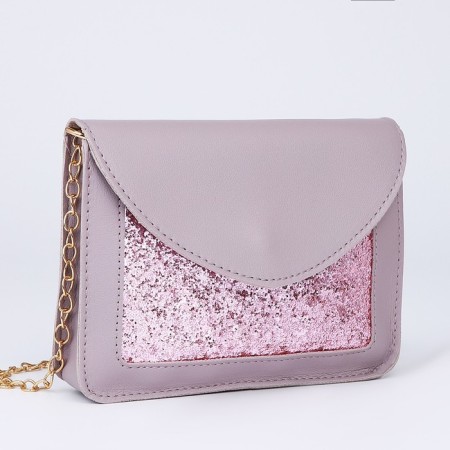 Bag on a strap with a chain, 19x5x15cm, lilac color-1