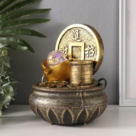 The desktop fountain from the network, backlight "Coin. Wealth" 16x16x20 cm-3